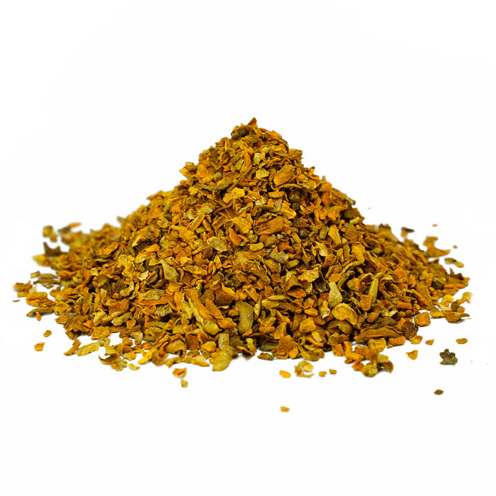 Curcuma longa (Kurkuma) Rhizomscheiben geschnitten und gesiebt